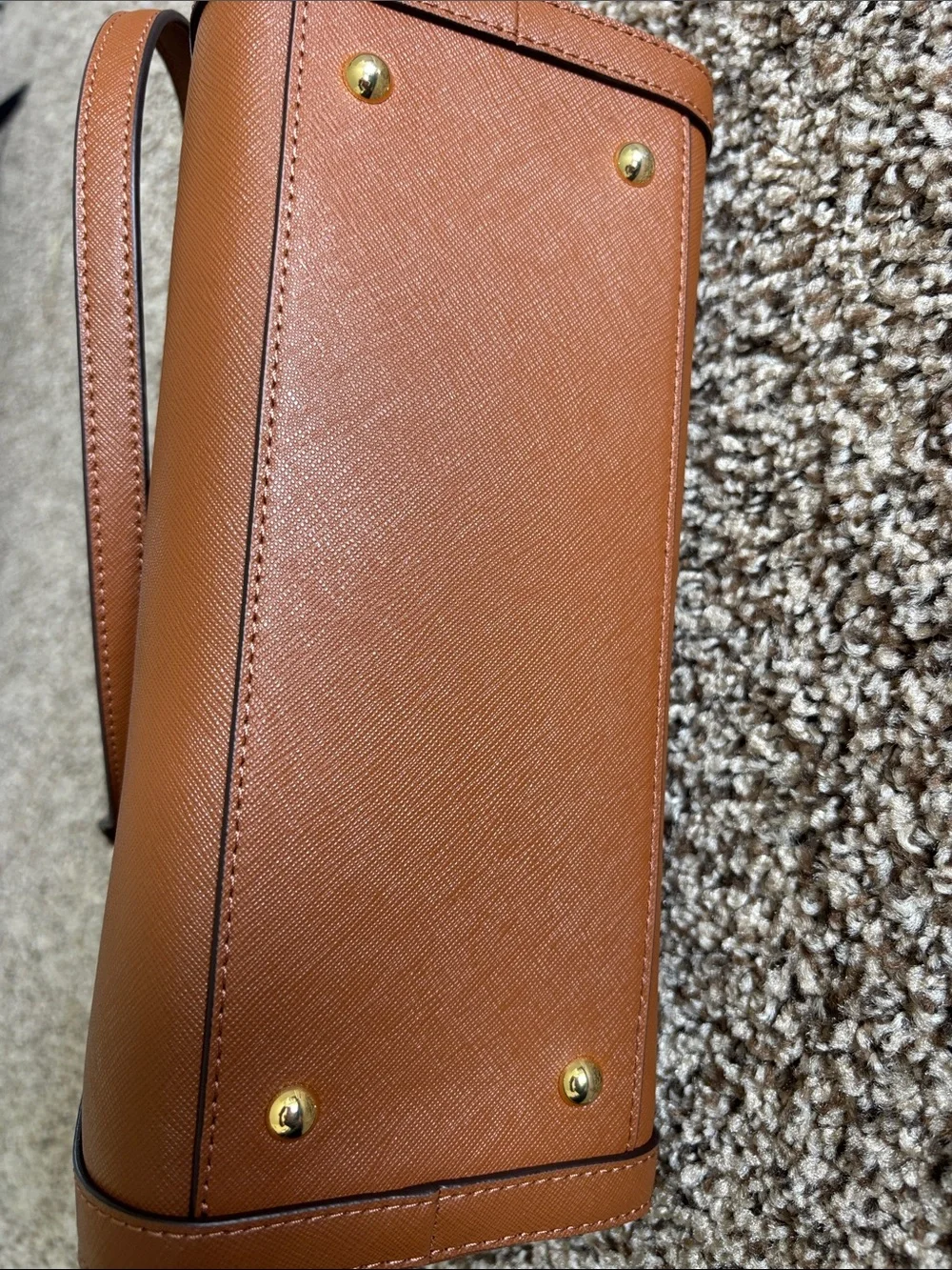 Ralph Lauren Cognac Brown Leather Tote with Gold RL Accent —-LIKE NEW—
